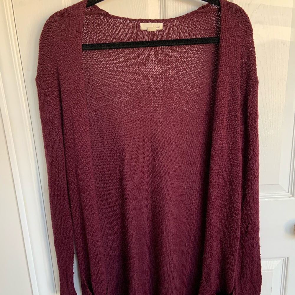 Garage, Maroon Loose Knit Long Cardigan, Size: X Small